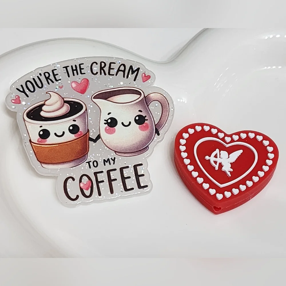Love Acrylic Flatback Focal Bead Valentine Cream to Coffee Badge Keychain Magnet